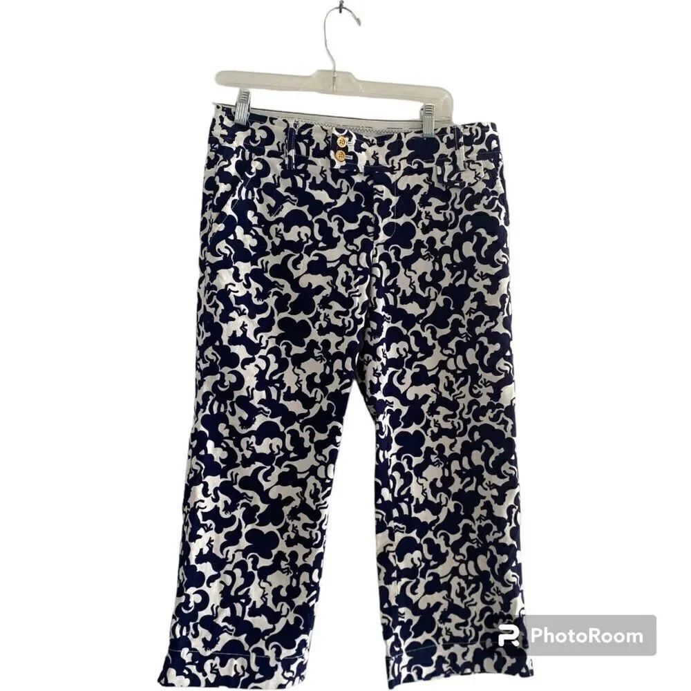 Lilly Pulitzer Horse of Course Corduroy Capri Pants Women's Size 6 Navy